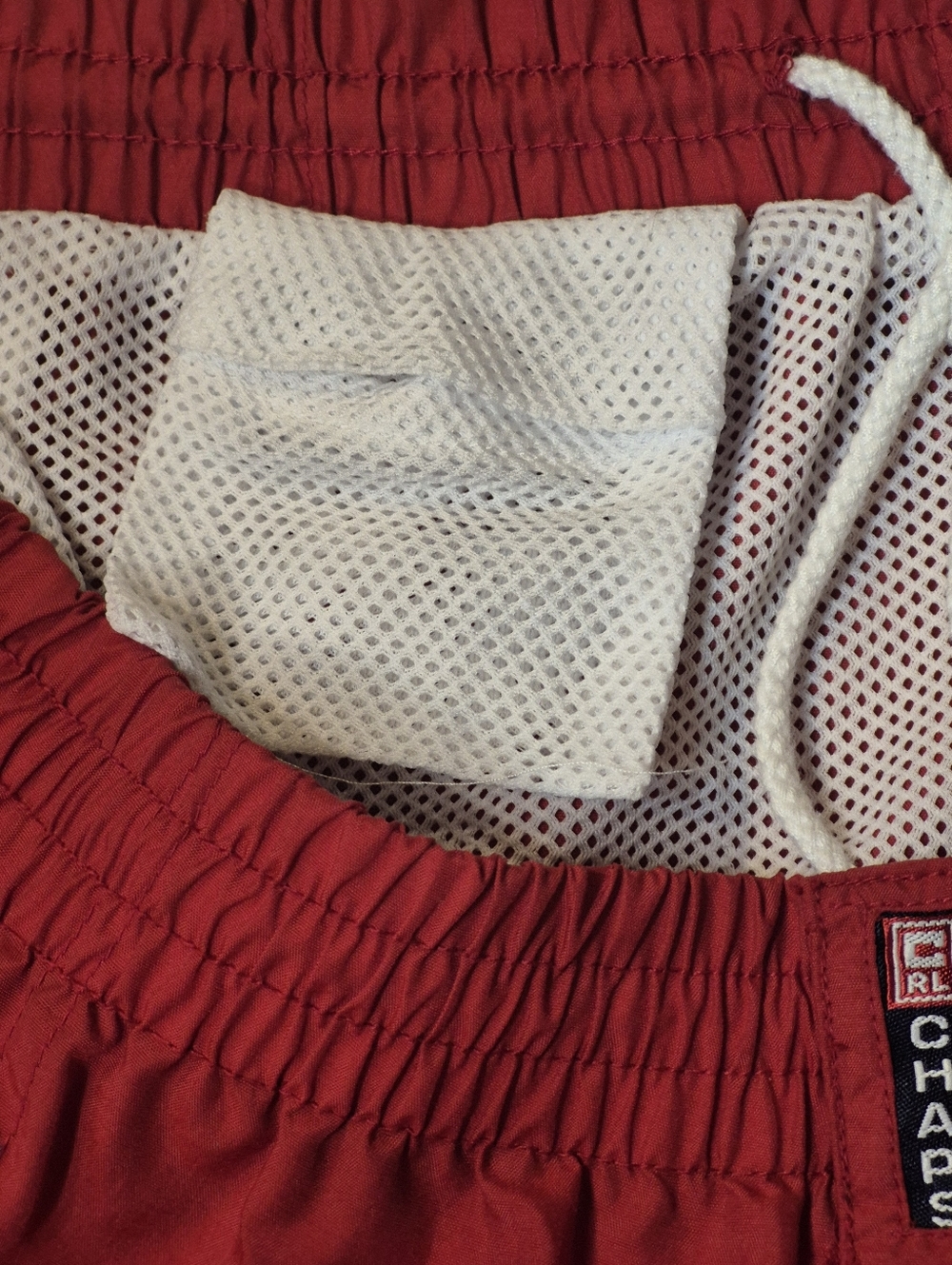 Vintage 90s Chaps Ralph Lauren Swim Trunks Red Nylon Logo XL Short Inseam - Picture 10 of 14